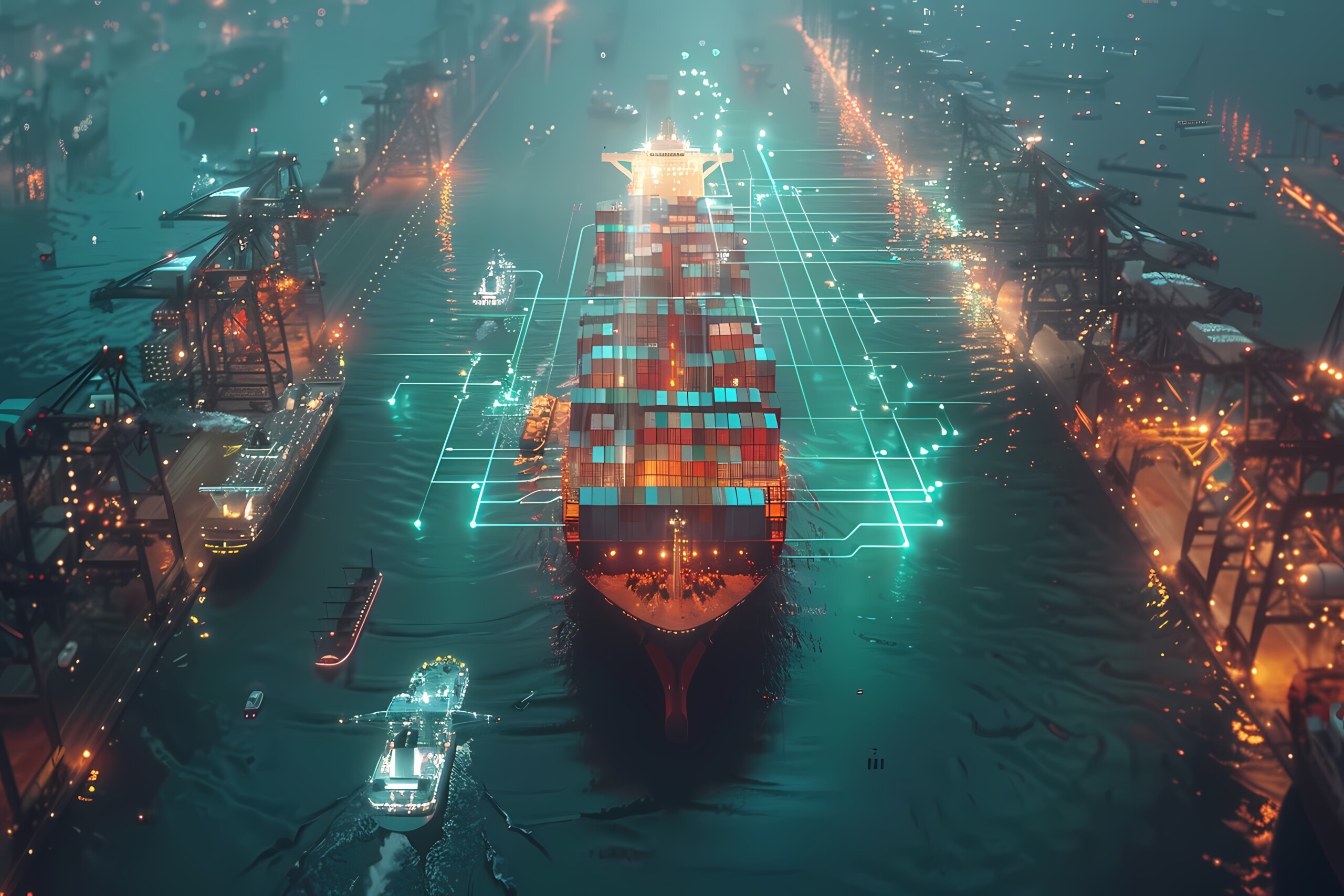 meios de transporte logisticos juntamente com hologramas tecnologicos e futuristas
